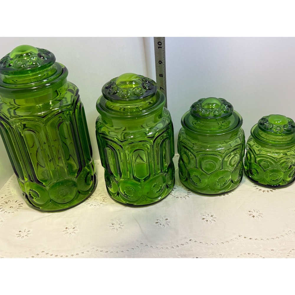 Vintage LE Smith Moon and Star Green Glass Canister Set 4 Piece Apothecary Jars - Picture 16 of 16